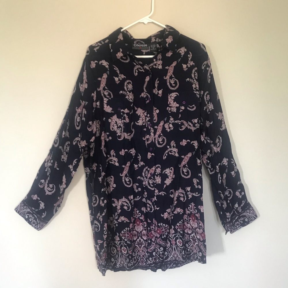 Citicraze Sz 1X Blouse Paisley Navy Pockets Tunic